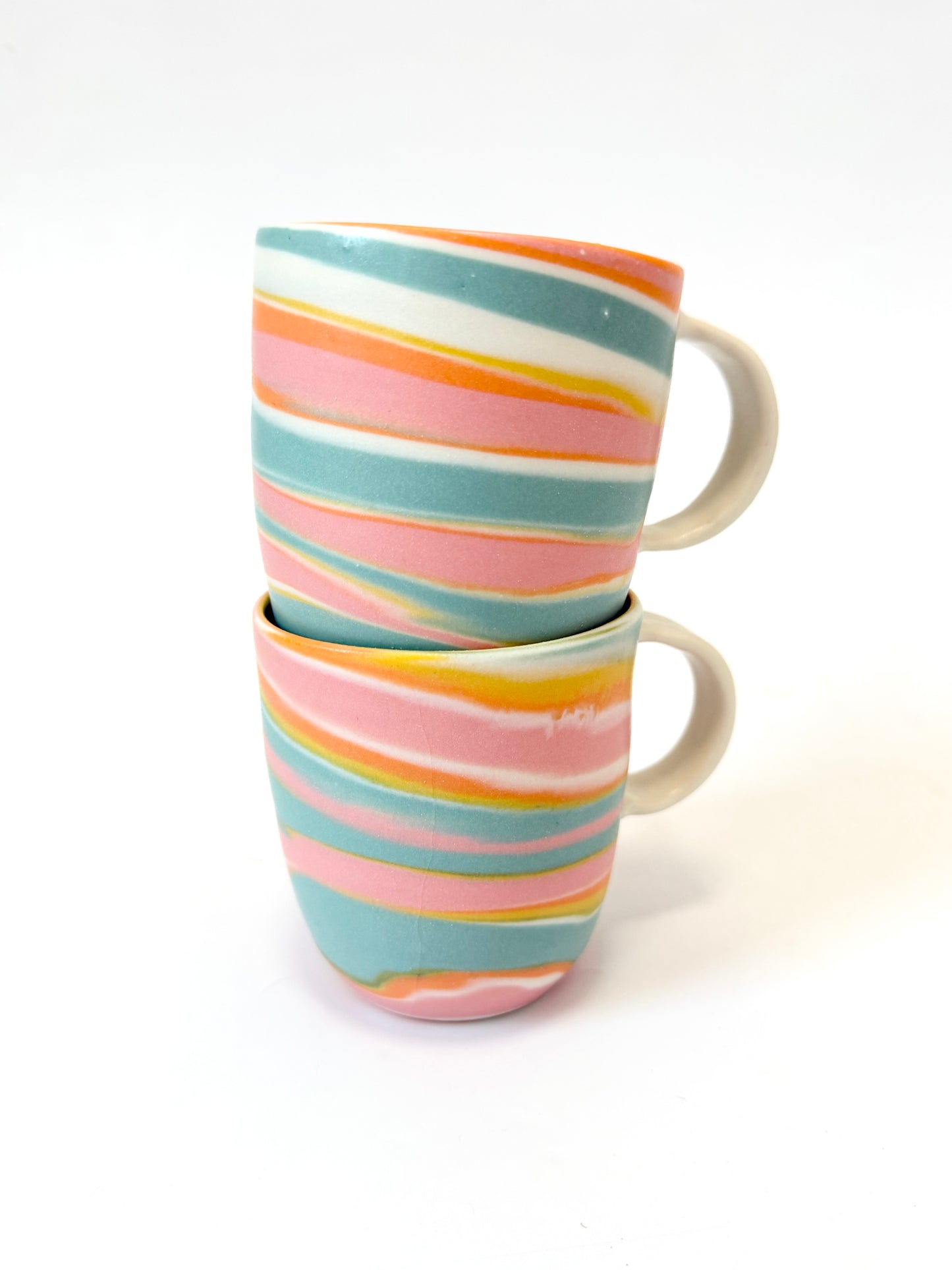 Ceramic Thrown Mug - Tall - Pink & Turquoise Rainbow