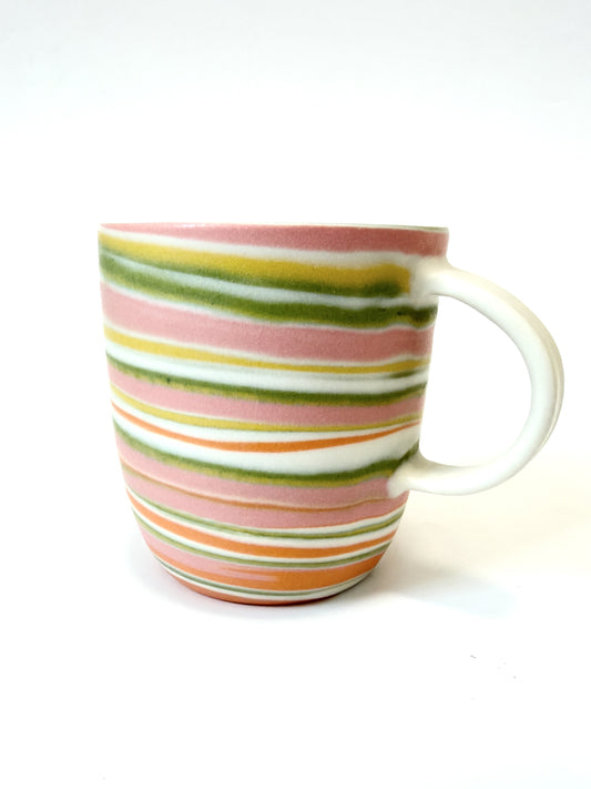 Ceramic Thrown Mug - Tall - Green & Pink Rainbow