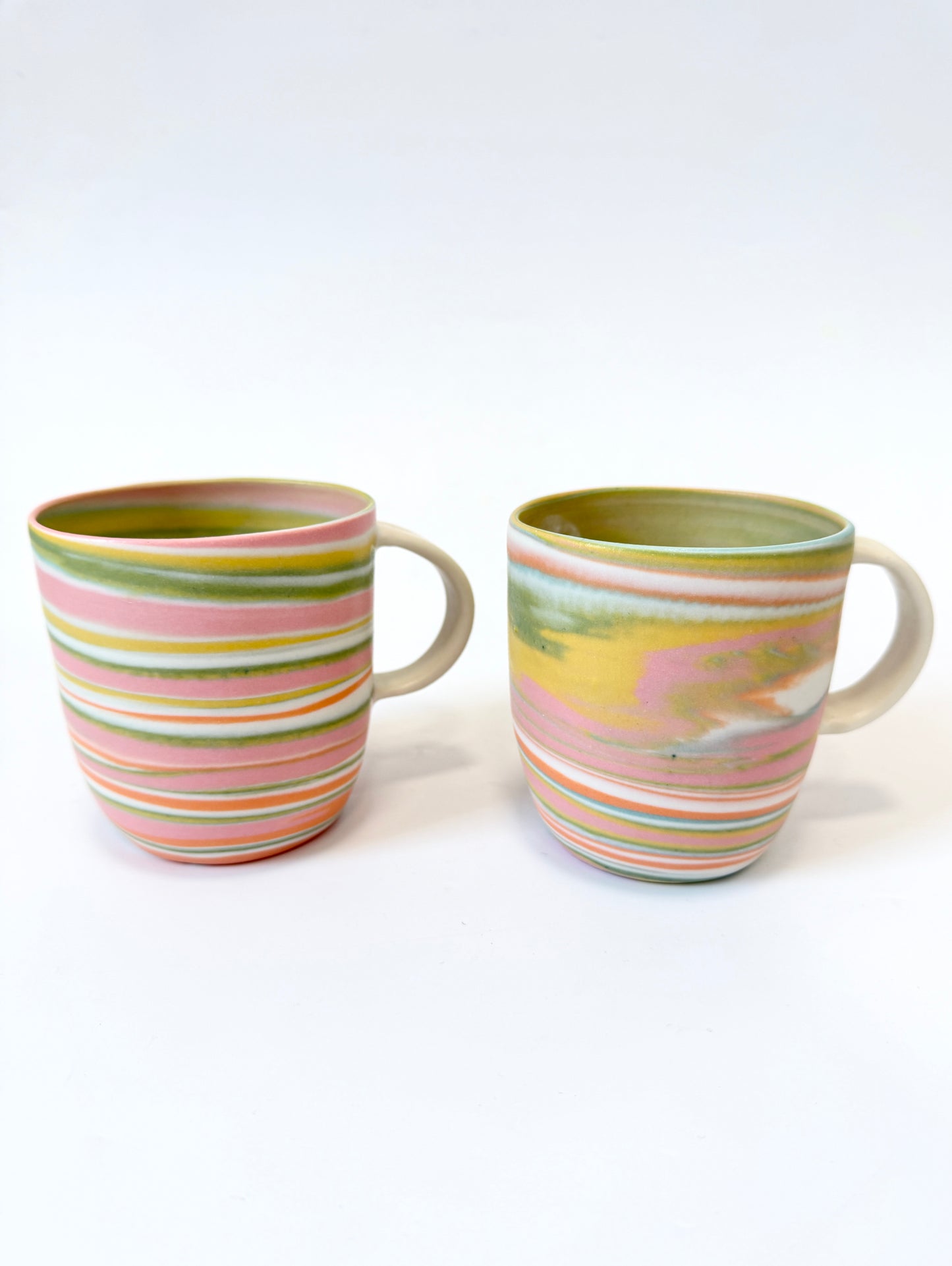 Ceramic Thrown Mug - Tall - Green & Pink Rainbow