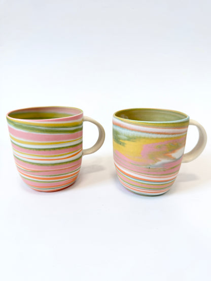 Ceramic Thrown Mug - Tall - Green & Pink Rainbow