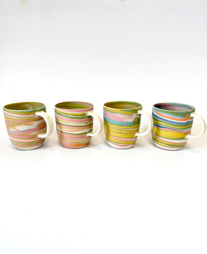Ceramic Thrown Mug - Tall - Green & Pink Rainbow