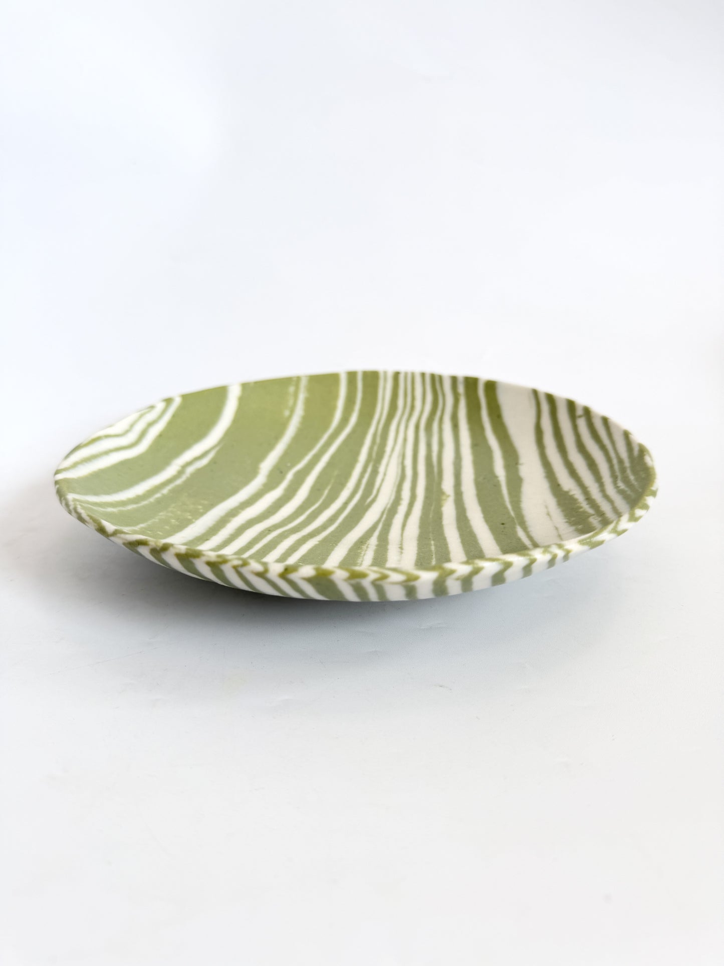 Ceramic Nerikomi Statement Dish - Light Green Stripe