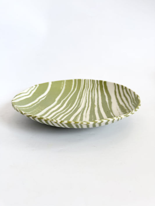Ceramic Nerikomi Statement Dish - Light Green Stripe