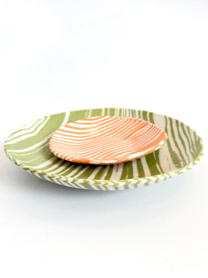 Ceramic Nerikomi Statement Dish - Light Green Stripe