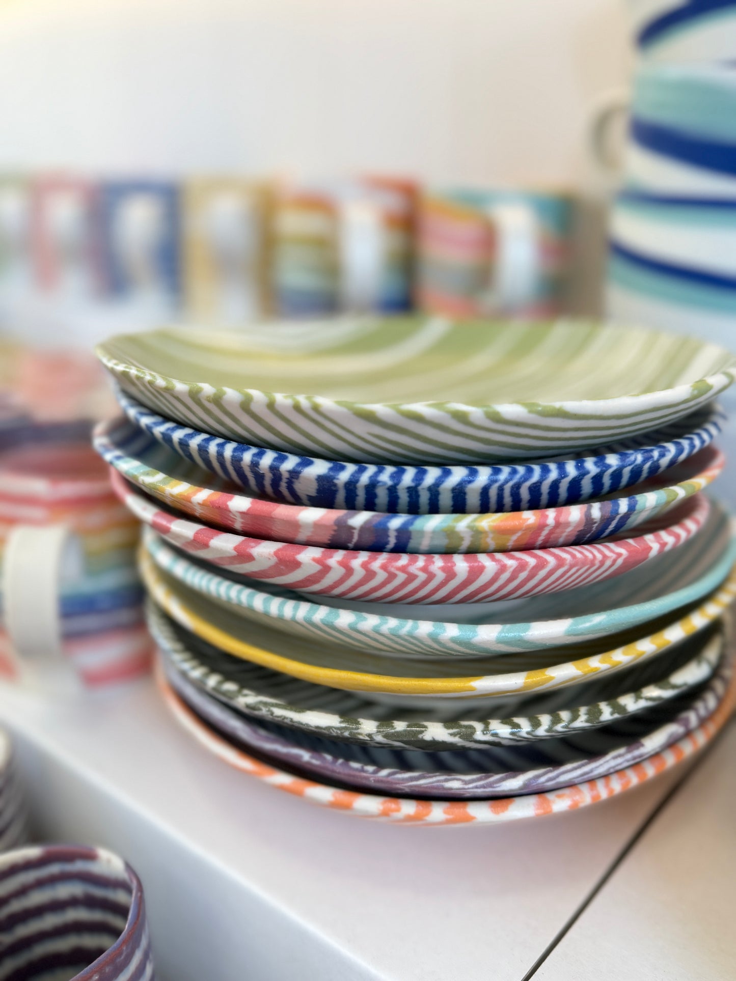 Ceramic Nerikomi Statement Dish - Dark Green Stripe