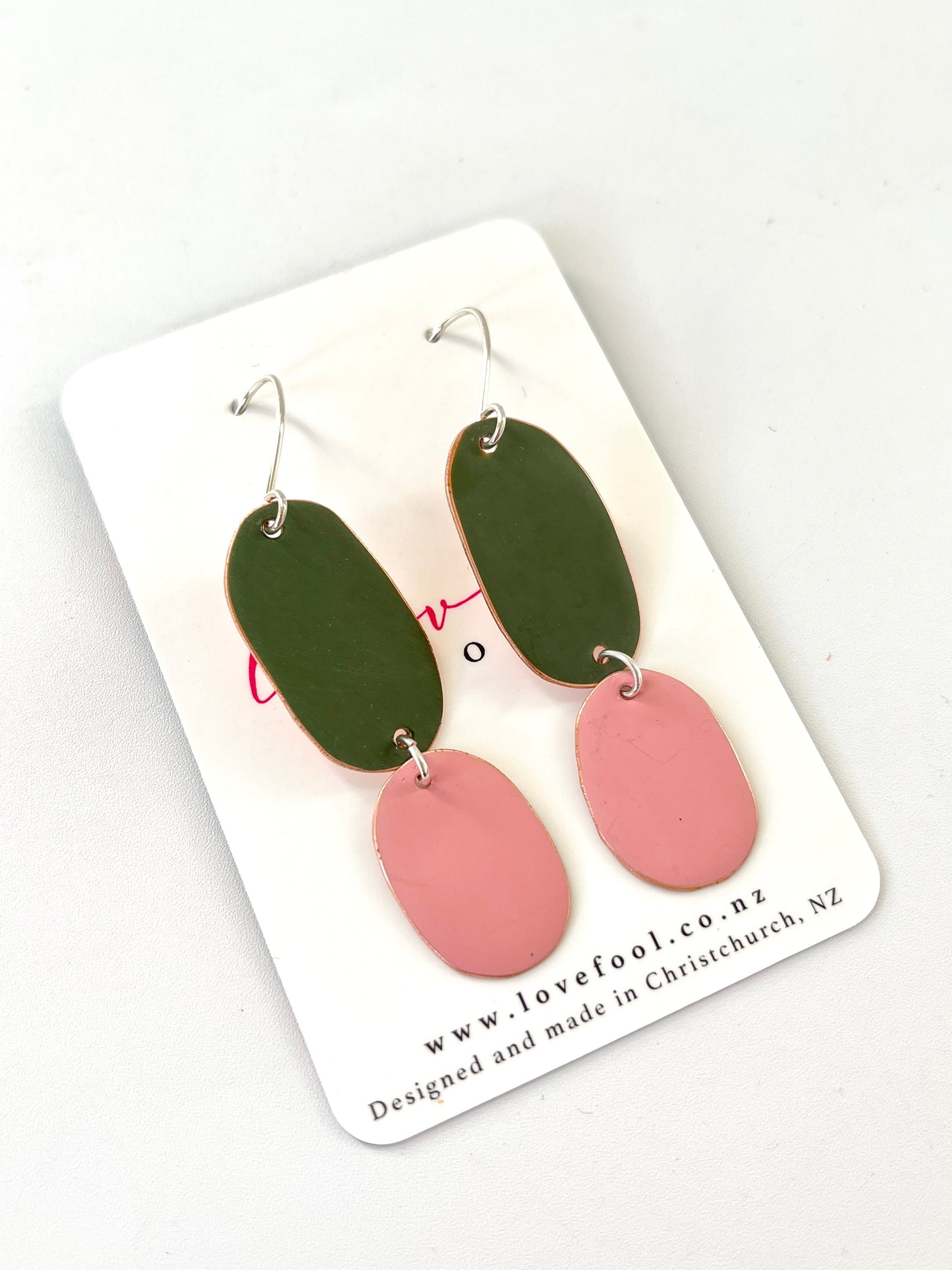 Double Drop Earrings - Olive, Pink