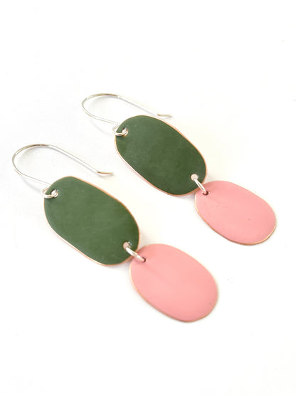 Double Drop Earrings - Olive, Pink