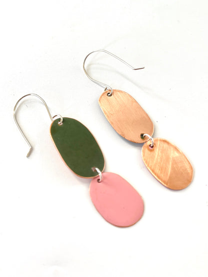 Double Drop Earrings - Olive, Pink