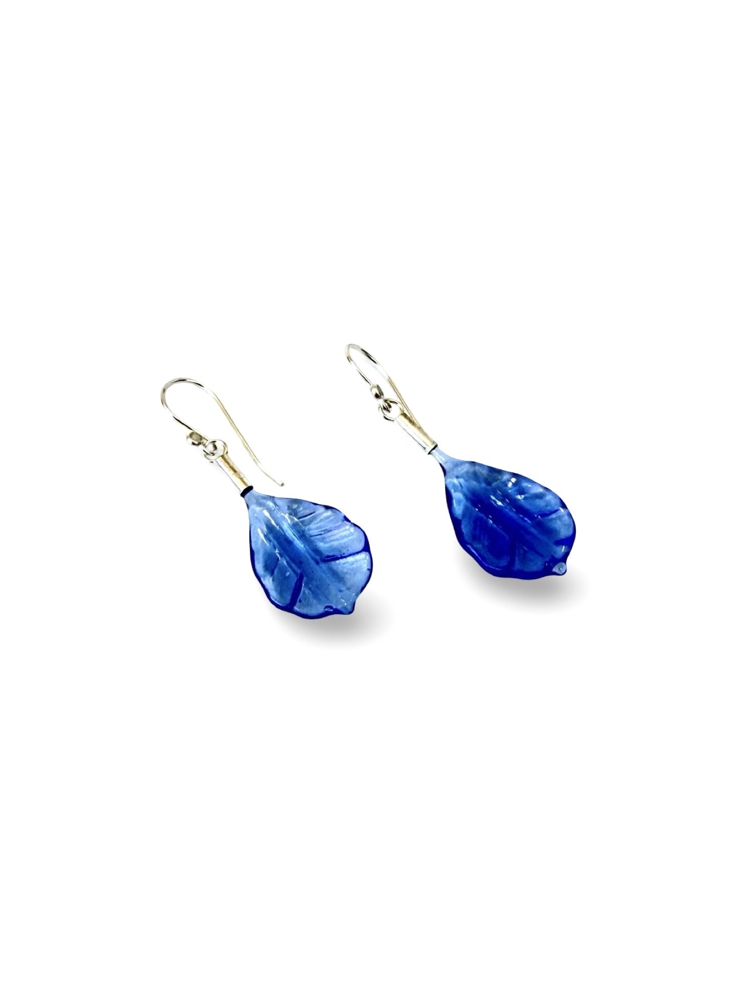 Glass Leaf Drop Earrings - Sky Blue