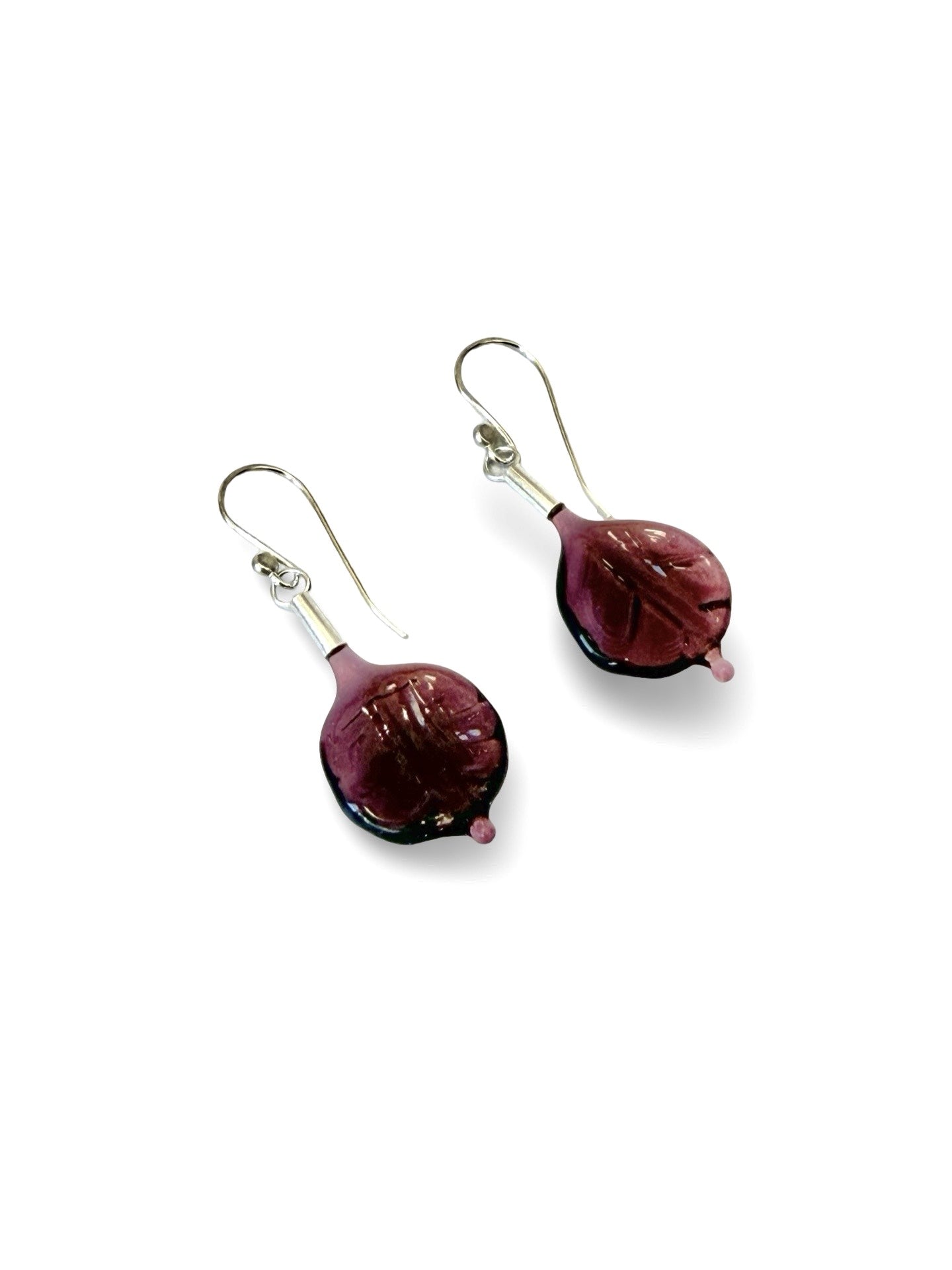 Glass Leaf Drop Earrings - Aubergine