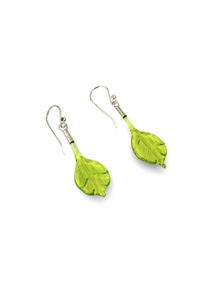 Glass Leaf Drop Earrings - Peridot