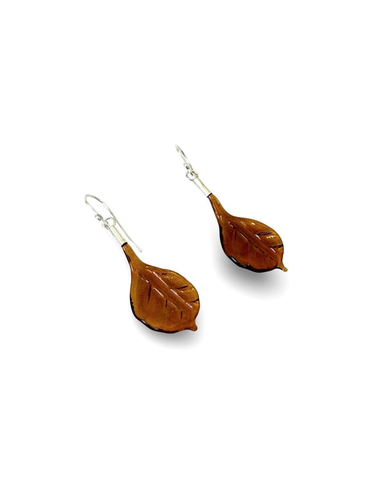 Glass Leaf Drop Earrings - Amber