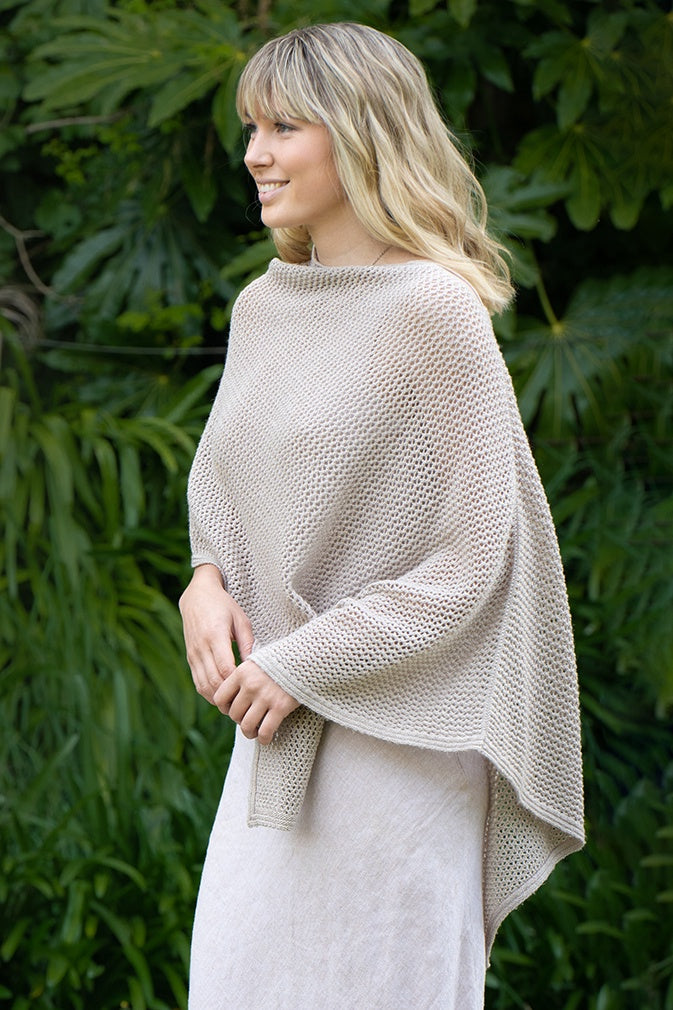 Cotton Merino Mesh Poncho / Sand