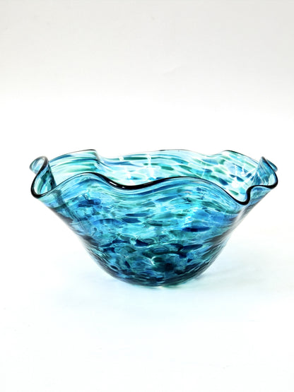 Wavy Handblown Glass Lolly Bowl - Ocean Blue