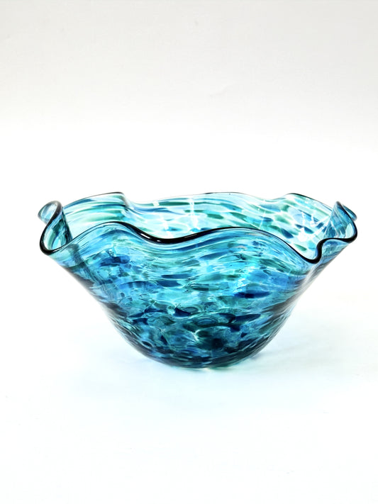 Wavy Handblown Glass Lolly Bowl - Ocean Blue