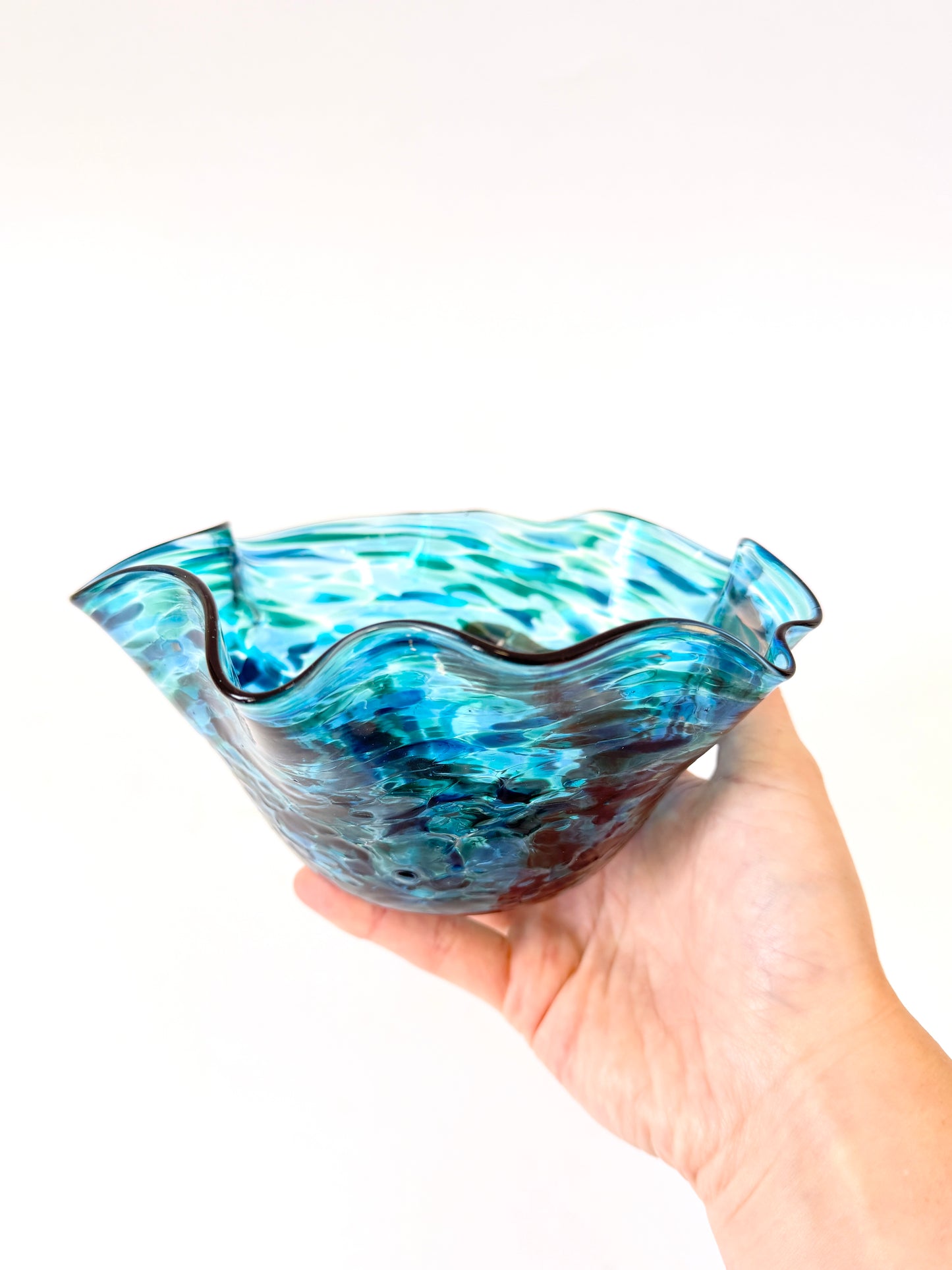 Wavy Handblown Glass Lolly Bowl - Ocean Blue