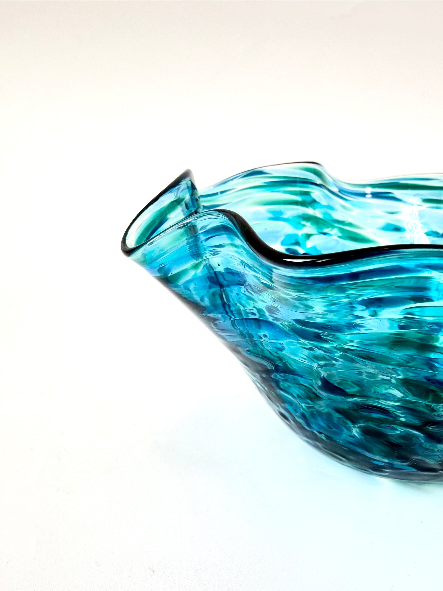 Wavy Handblown Glass Lolly Bowl - Ocean Blue