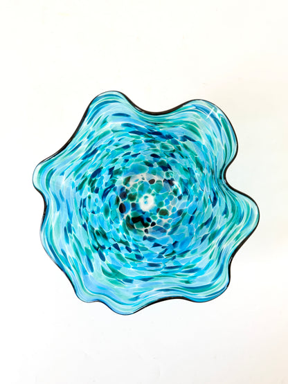 Wavy Handblown Glass Lolly Bowl - Ocean Blue