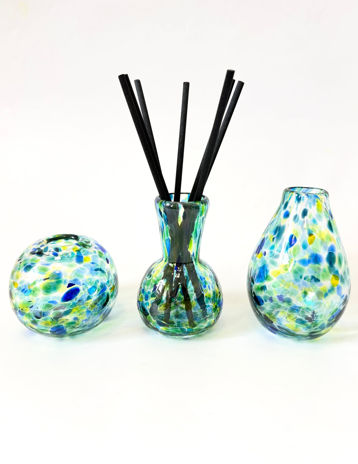 Handblown Glass Diffuser Vase - Teal/Blue Green with 2cm Opening