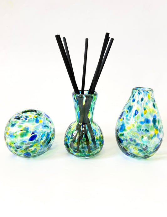 Handblown Glass Diffuser Vase - Teal/Blue Green with 2cm Opening