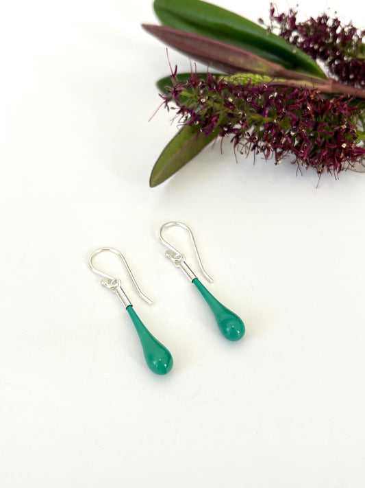 Glass Teardrop Earrings - Jade Marble