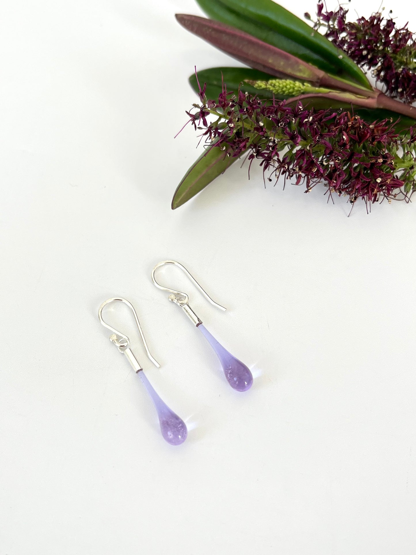 Glass Teardrop Earrings - Light Lilac