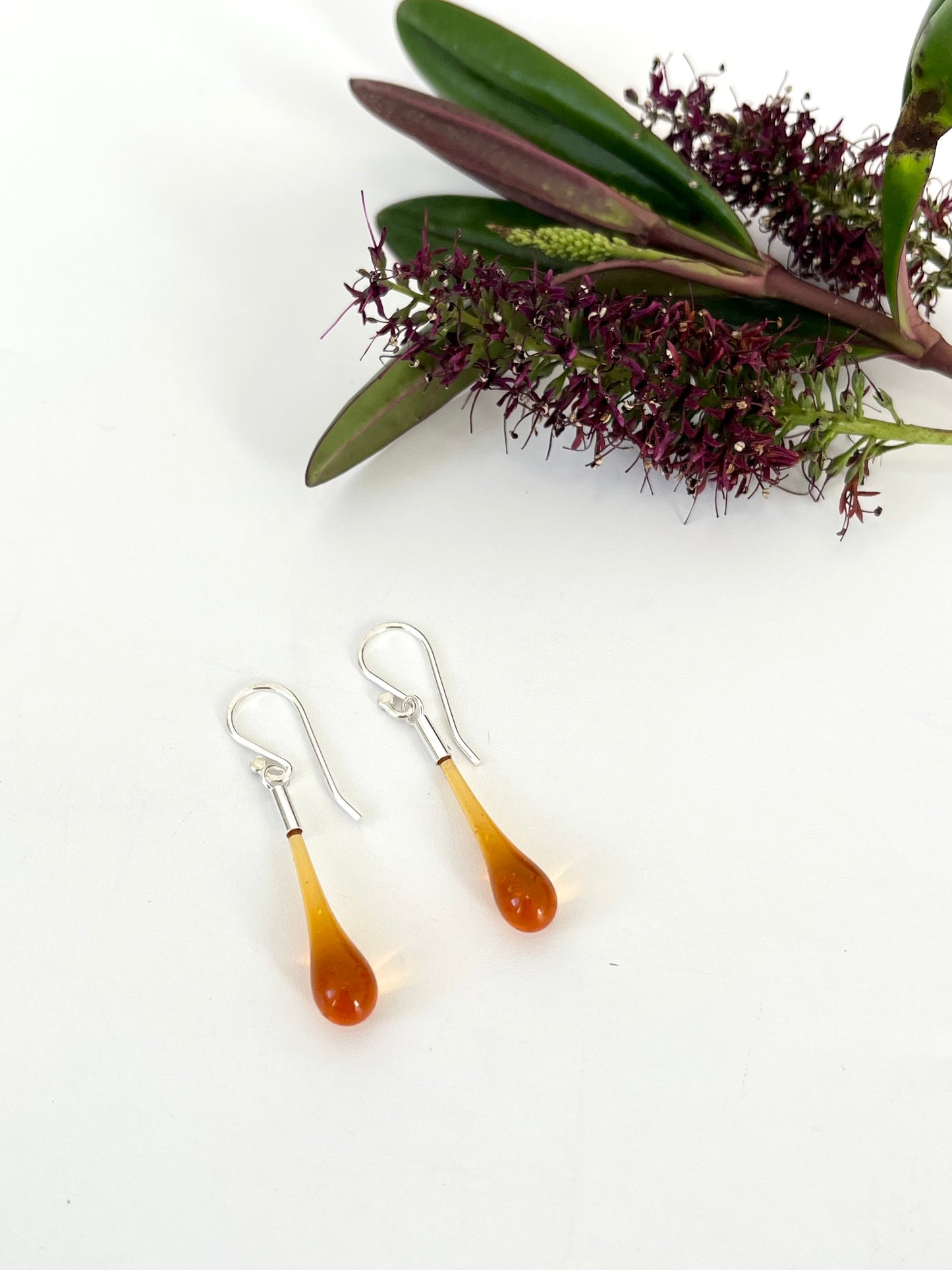 Glass Teardrop Earrings - Amber