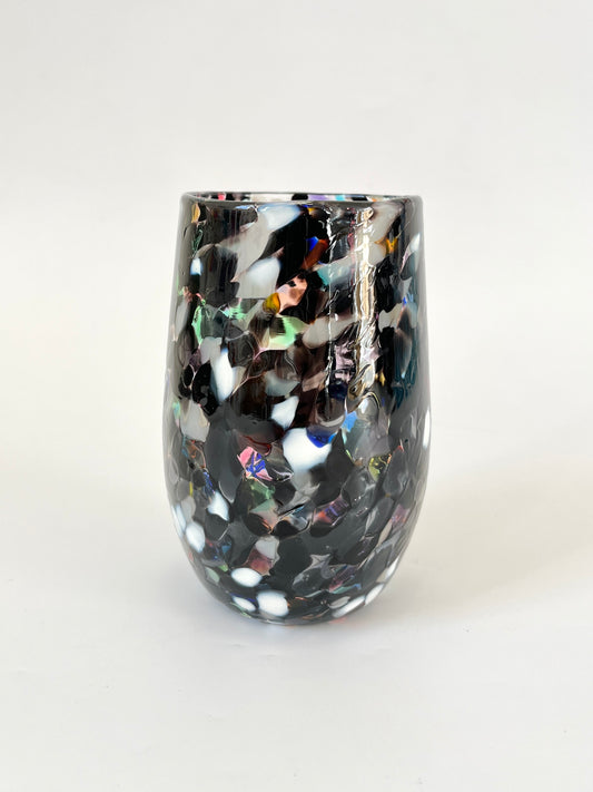 Handblown Glass Tumbler - Black & White Rainbow