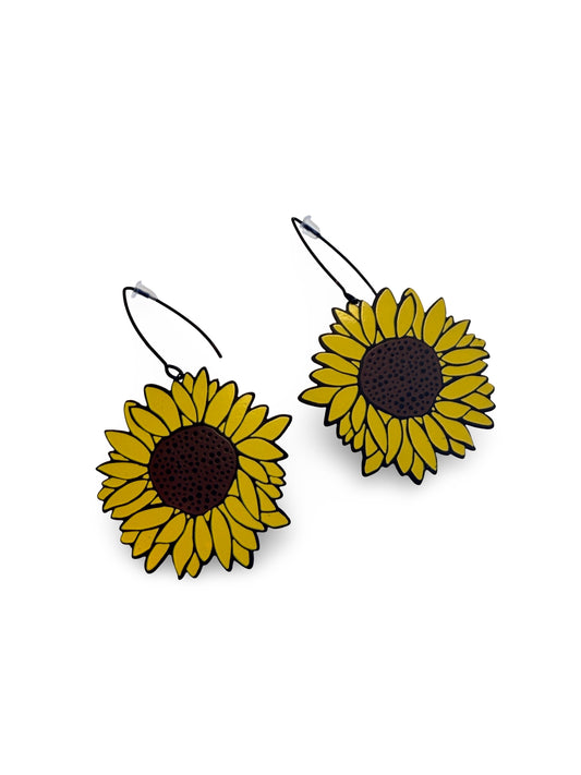 Midi Sunflower Earrings in Black / Brown / Yellow