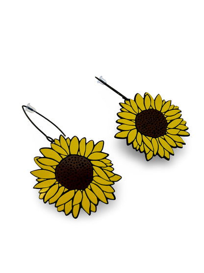 Midi Sunflower Earrings in Black / Brown / Yellow