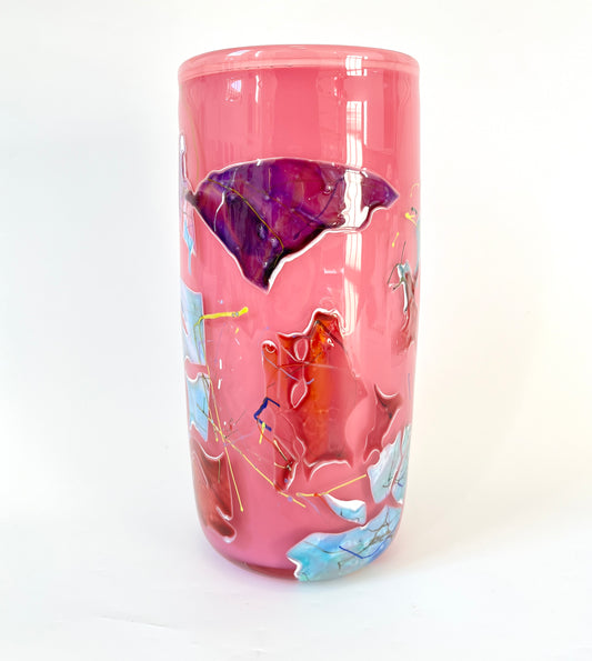 Cylinder Vase - Pink Shard by Grinter Glass