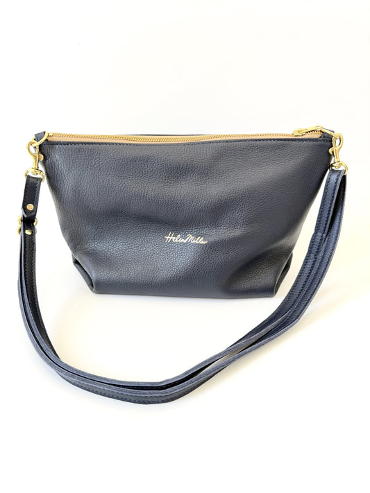 Mini Tuck Leather Handbag - Navy Leather