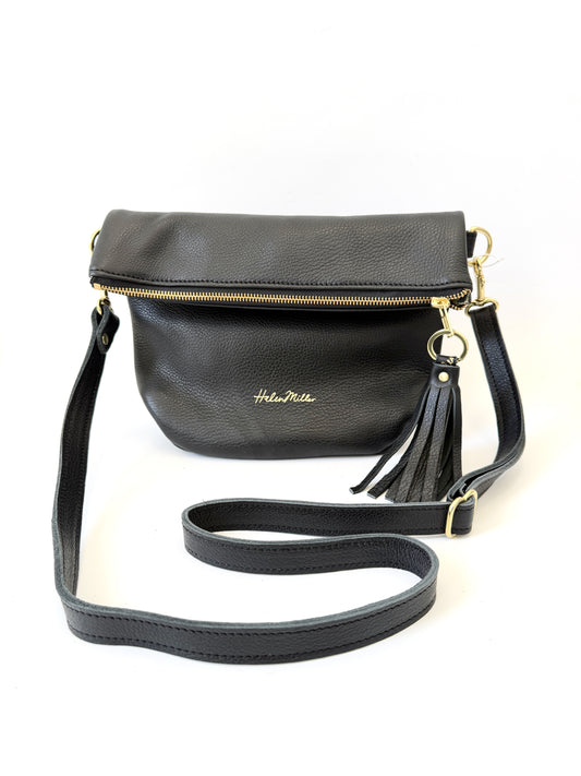 Mini Slouch - Black leather with Protea Patch lining