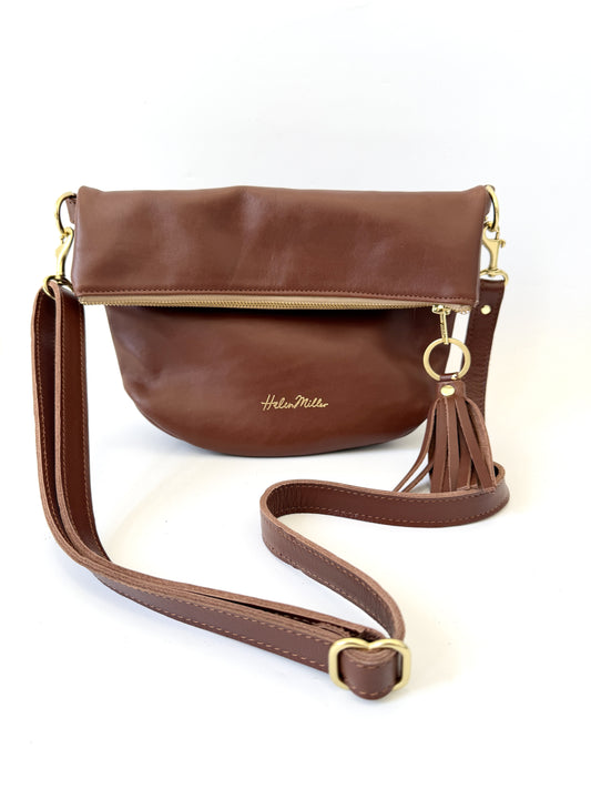 Mini Slouch Handbag - Chestnut brown leather