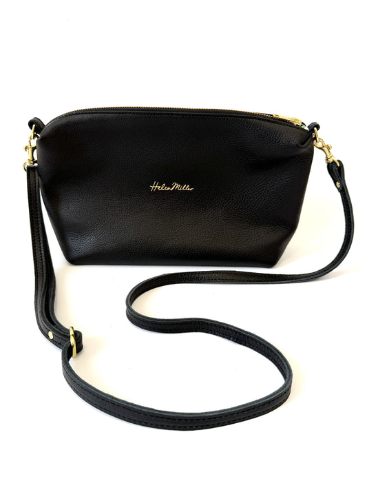 Straight Top Pouch Handbag - Black leather