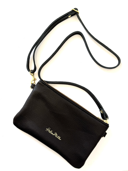Black Leather Zipette Bag with back pocket
