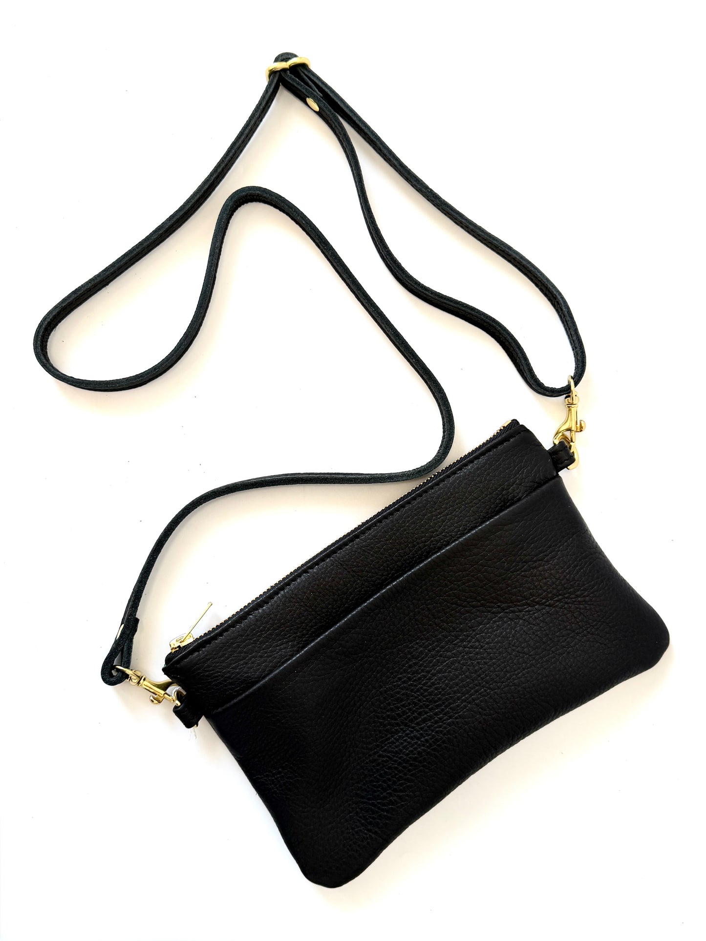 Black Leather Zipette Bag with back pocket