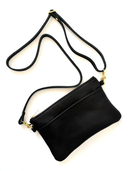 Black Leather Zipette Bag with back pocket
