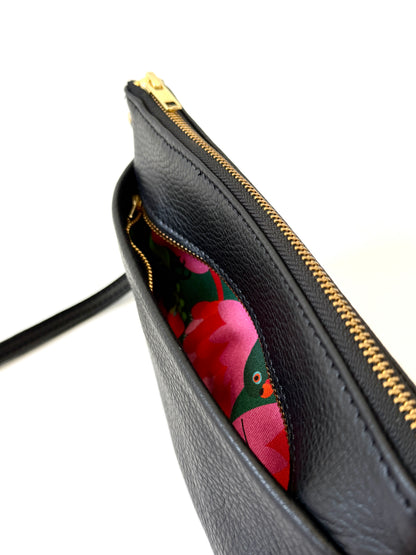 Black Leather Zipette Bag with back pocket