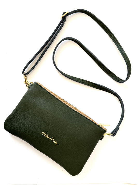 Meadow Green Leather Zipette Bag with back pocket