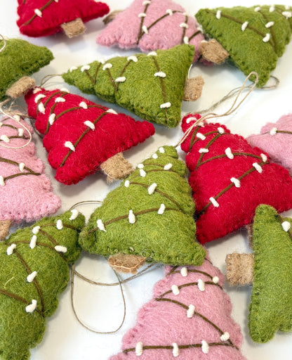 Felted Wool Zig Zag Christmas Tree Decoration - pink