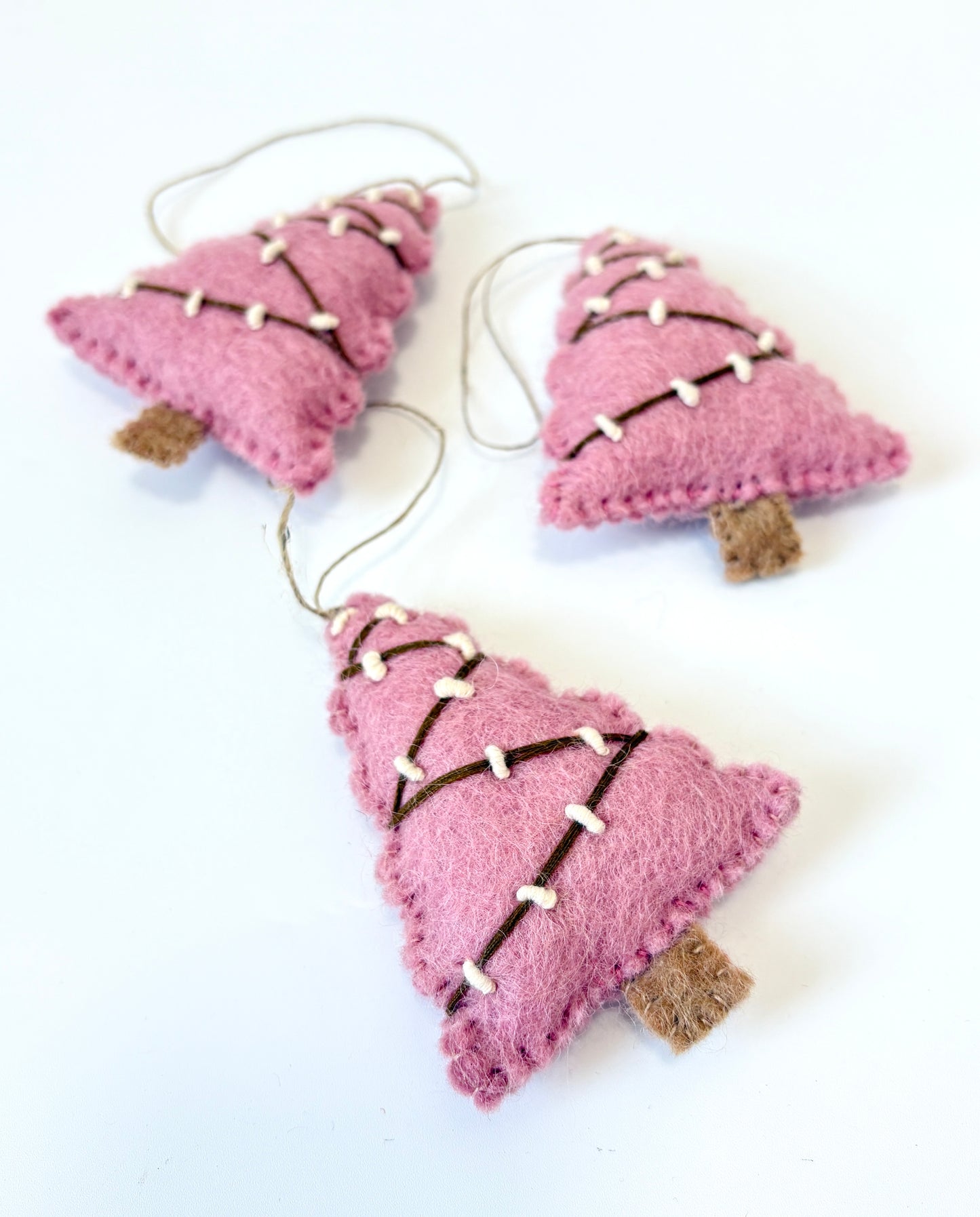 Felted Wool Zig Zag Christmas Tree Decoration - pink