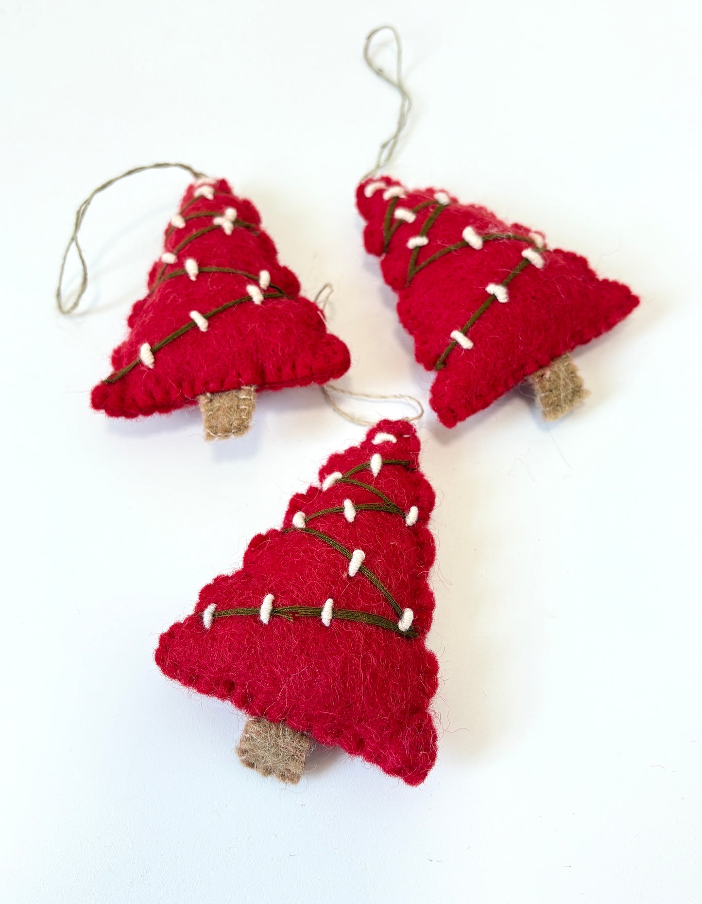 Felted Wool Zig Zag Christmas Tree Decoration - red