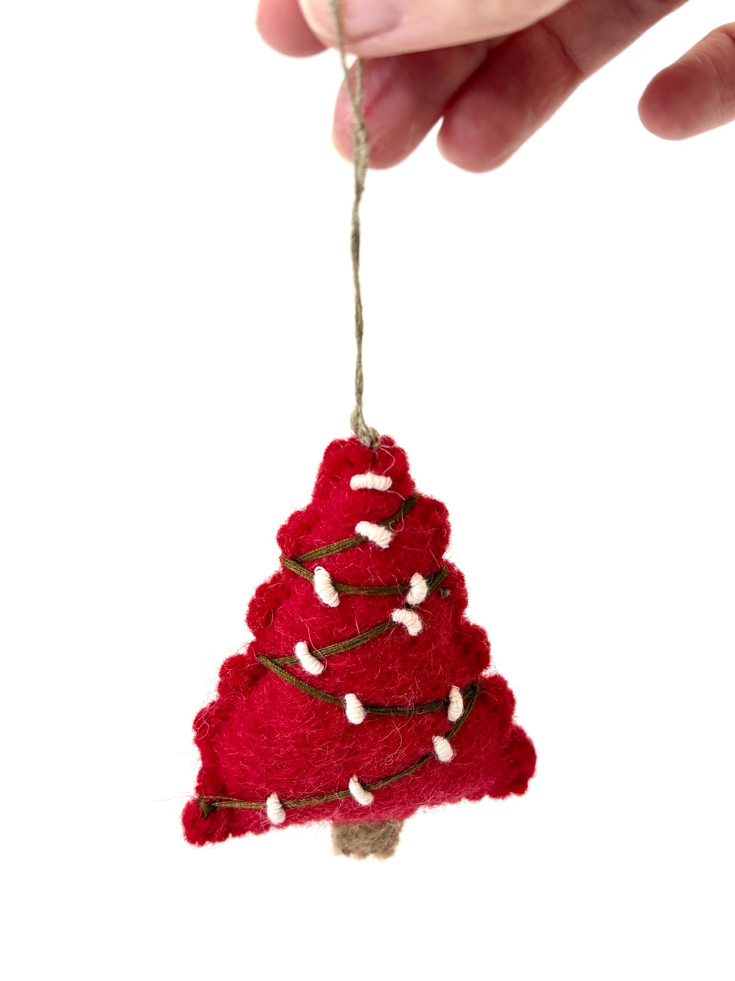 Felted Wool Zig Zag Christmas Tree Decoration - red