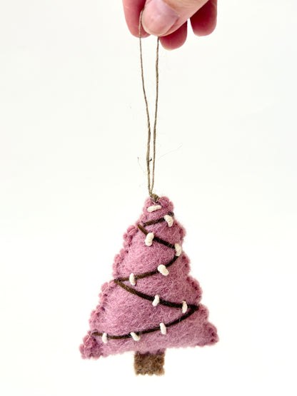 Felted Wool Zig Zag Christmas Tree Decoration - pink