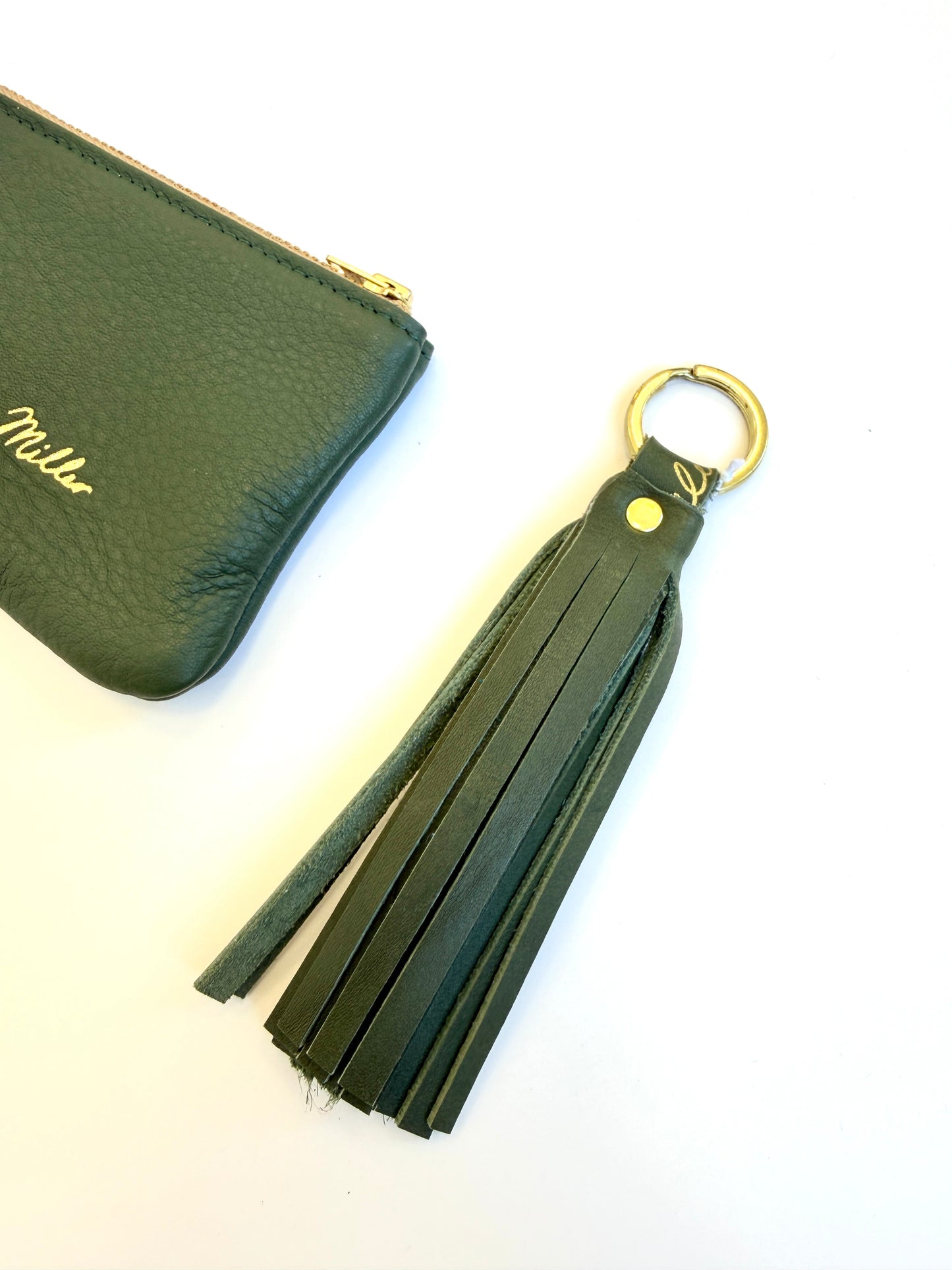 Leather Tassel Keyring - Army Green