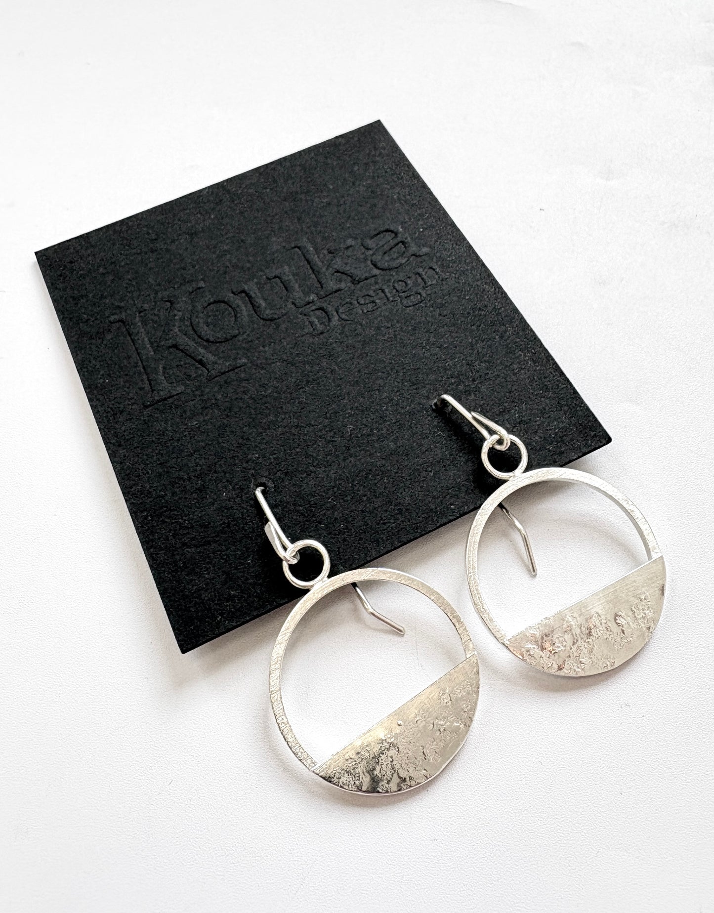 Silver Hoop with Solid Textured Piece Earrings