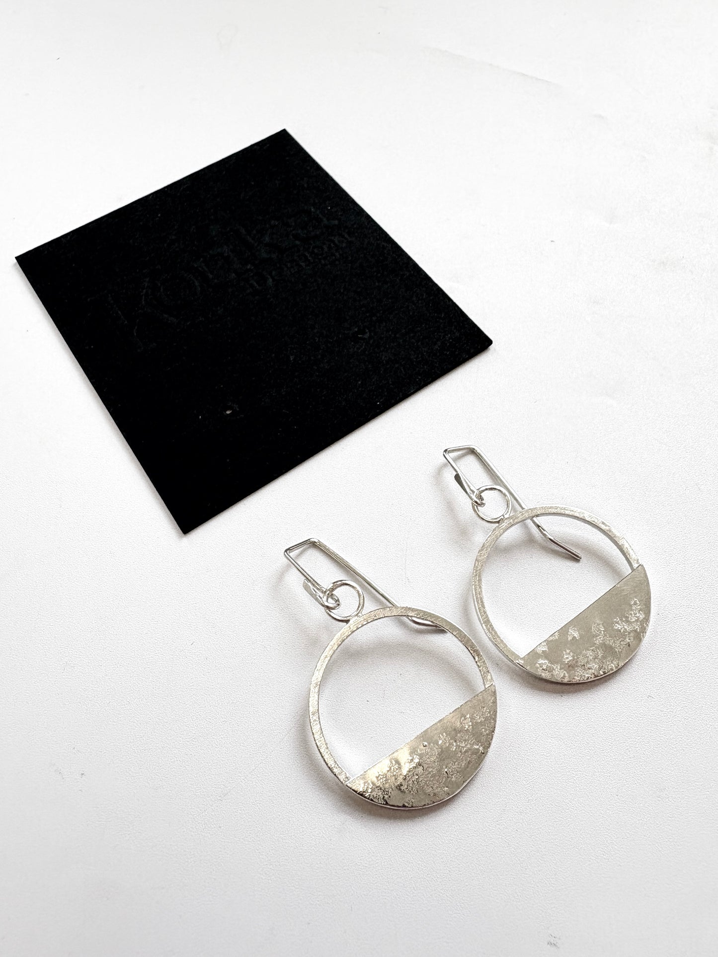 Silver Hoop with Solid Textured Piece Earrings