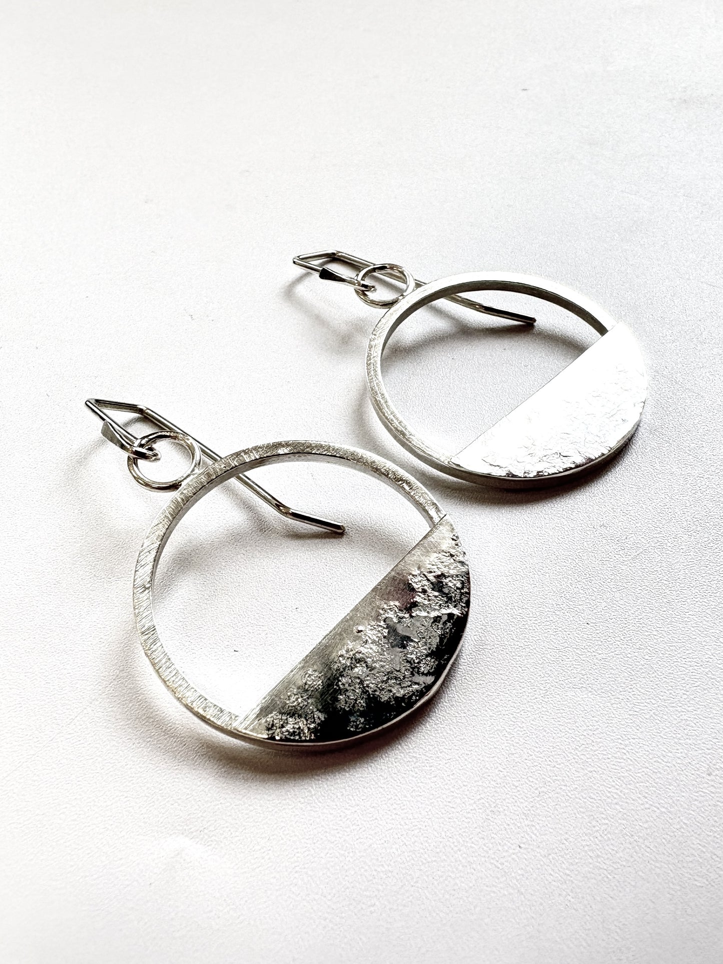 Silver Hoop with Solid Textured Piece Earrings