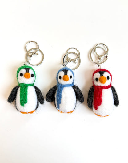 Penguin Felted Wool Keyring/Clip - Blue